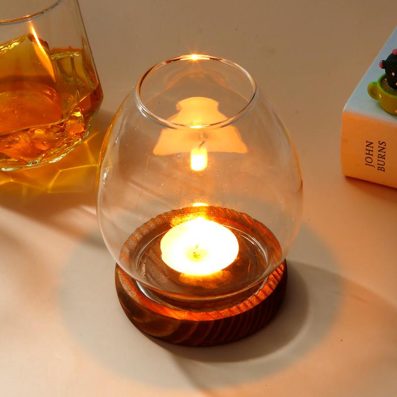 Vintage Walnut Candlestick Candle Holders with Glass Cover European Candlestick For Wedding Party Decor Candle Stick Stand