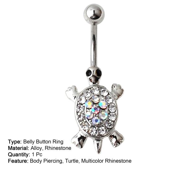 16G Multicolor Rhinestone Cute Turtle Sexy Body Piercing Belly Button Bar Ring