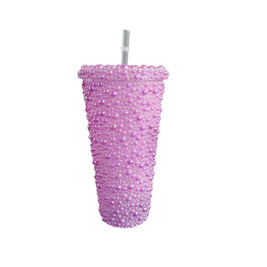Rhinestone Cold Brew Coffee Cup: Double-Layered PS Straw Cup, Large Capacity, Perfect Gift for Women/Girls