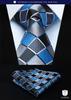 [HISDERN] Business Tie Set of 5, Stylish, with Pocket Square, Men's, Wedding, Yellow, Blue Stripe, Job Hunting, Brand, Gift T5-01