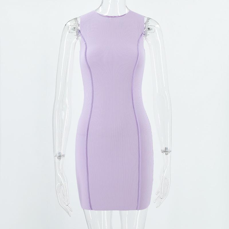 2026 European & American Style Women's Summer Sleeveless Round-Neck Solid Color Slim Fit Hip Wrap Dress