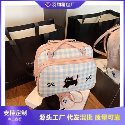 Pojemna torba w kratę damska letnia nowa na ramię miejska torba typu tote wielofunkcyjny plecak