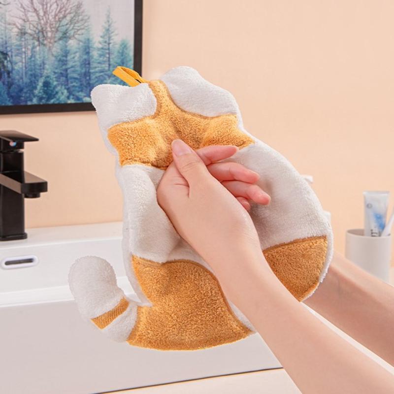 Cute Cat Hanging Towel Kitchen Hand Towel Bathroom Soft Absorbent Handkerchief Wipe Towel Cartoon Kids Towels