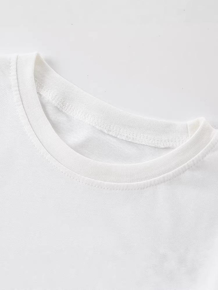 European Style Girls' Summer T-Shirt - Round Neck, Short Sleeve, Cute Cartoon Design for Toddlers and Kids