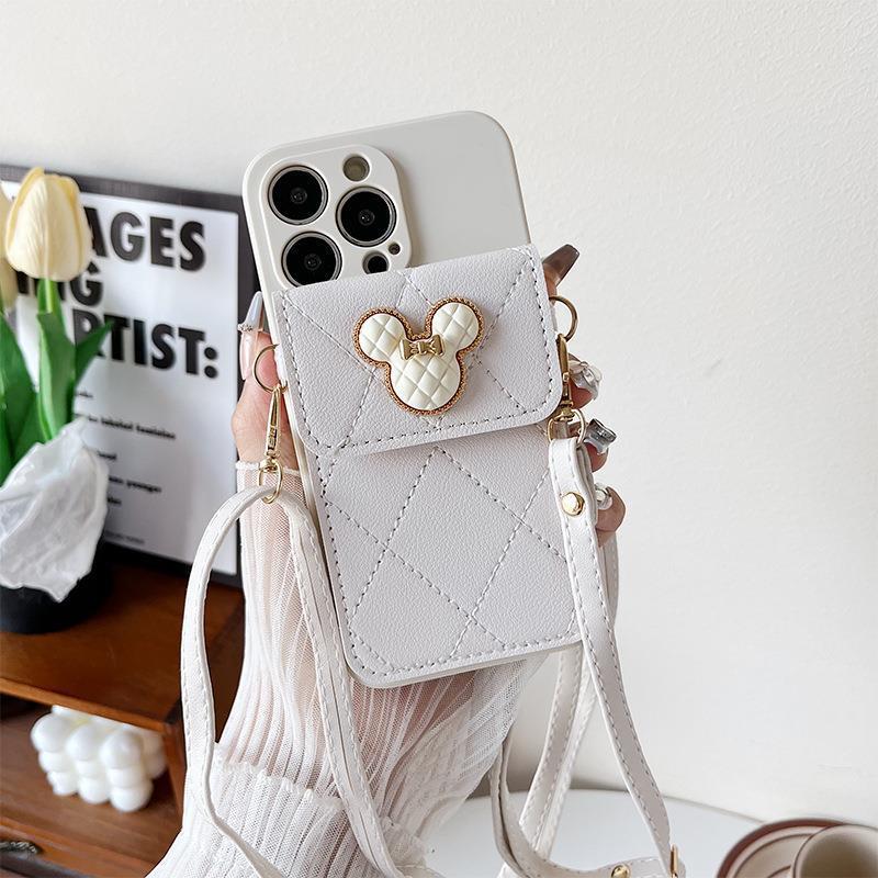 Foreign trade applicable iPhone17Pro mobile phone case metal Apple 16 Minnie head xs change card bag messenger rope