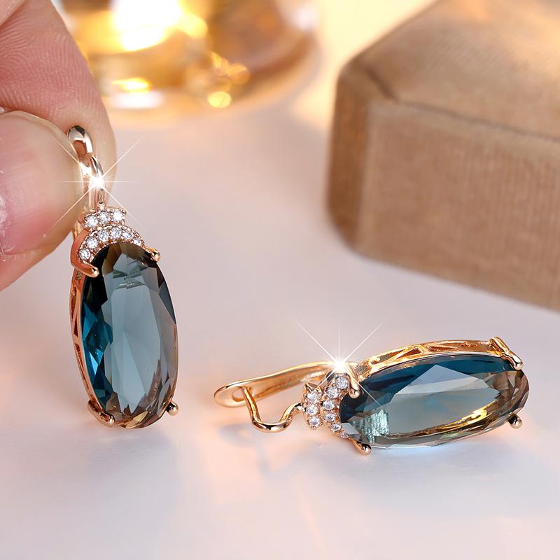 Große ovale blaue Zirkon-Tropfenohrringe für Frauen, übertriebene geometrische Ohrringe, Vintage-Luxus-Partyschmuck, einzigartige Accessoires