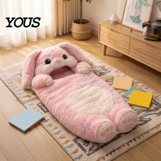 Indoor Outdoor Schlafsack Plüsch Kaninchen Umschlagtasche, Schlappohr Hase Schlummer für Kinder, Gemütliche Winter Tier Nickerchen Matte Sack Zuhause Reise Kindheit