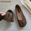 Fashion SUOJIALUN Autumn Women Flat Shoes Fashion Split Toe Flat Heel Casual Laofer Flat Heel Shallow Slip On Ladies Casual Ballerinas S