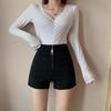 2025 Summer Plus Size High Waist Black A-Line Wide Leg Shorts for Women
