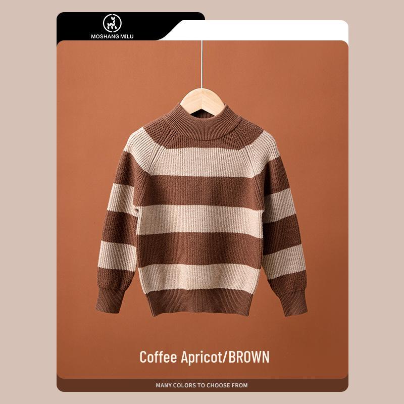 Очаровательный полосатый свитер для девочек [Пряжа для согрева в начале осени] 80 cm абрикосовый/кофейный