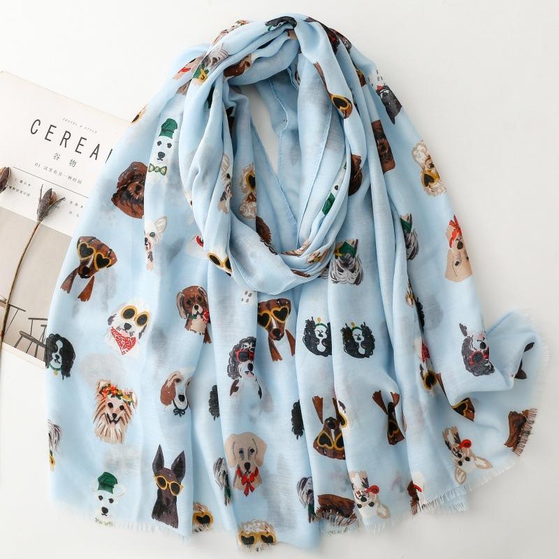 New Dog Print Luxury Women Viscose Scarf Summer Winter Shawl Cotton Linen Feeling Designer Tassel Muslim Hijab Wrap Turban