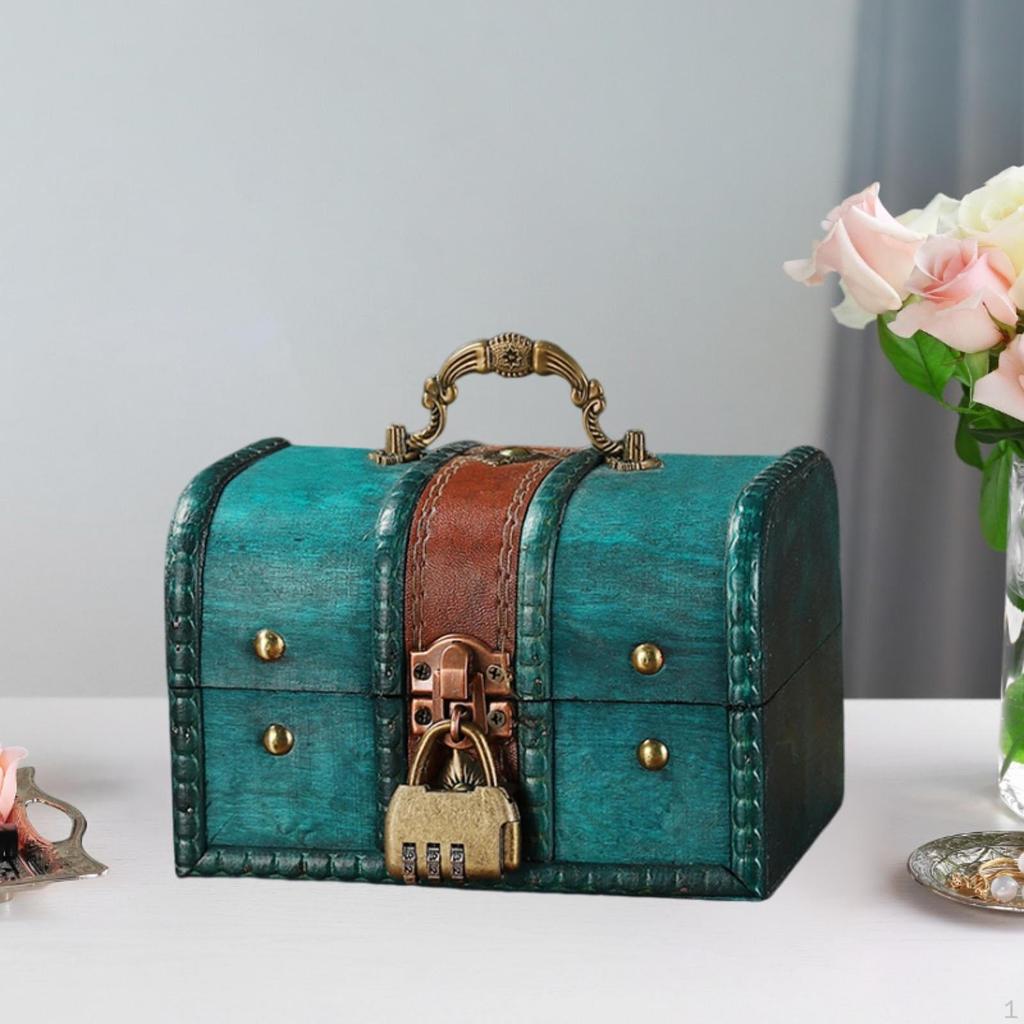 Wood Treasure Chest Decorative Box Collection Gift Decoration Unique Desktop Handheld Jewelry