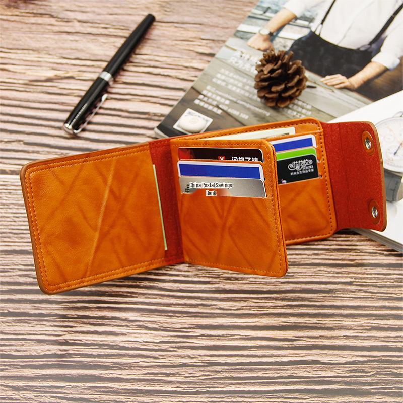 Cartera de Cuero Corta Multifuncional para Hombre con Doble Botón a Presión