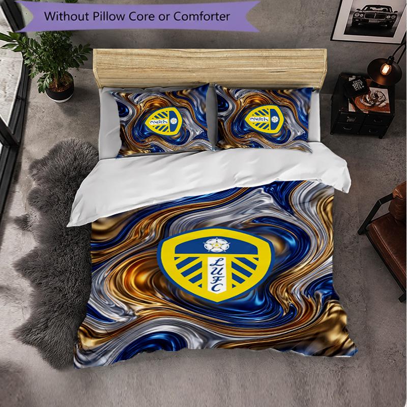 Leeds United Football 3 Piece Bedding Set Soft Duvet Cover Set with Pillowcases Printed Bedroom Decor Set for Home