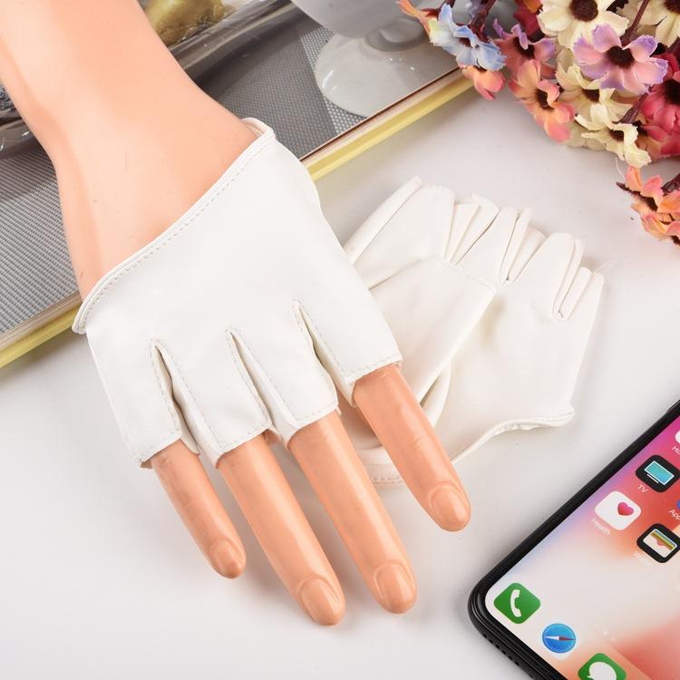Black Pu Leather Half Finger Gloves Gothic Punk Rock Lolita Harajuku Stage Performance Cosplay Party Fingerless Women Gloves