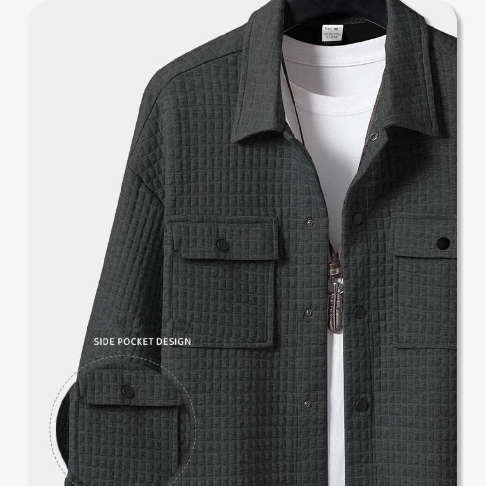 New Men's Casual Jacquard Small Checkered Loose Coat Shirt Suitable for Spring and Autumn with A Fashionable Style.