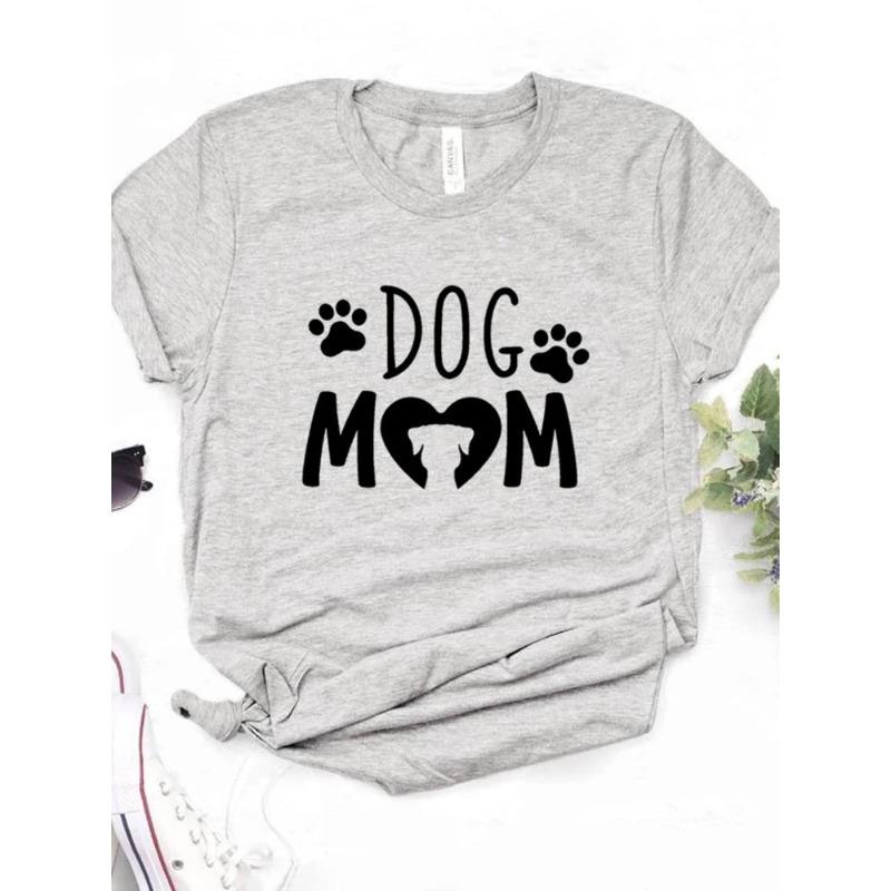 Women T Shirt Dog Mom PAW Print Tshirt Women Short Sleeve O Neck Loose T-shirt Ladies Causal Tee Shirt Clothes Tops
