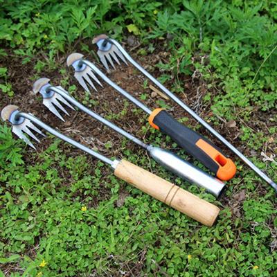 Outdoor Garden Weeder Tool with 4 Sharp Tines Ergonomic Handle Design Non-Stick Manual Multifunctional Weed Pulling Tool