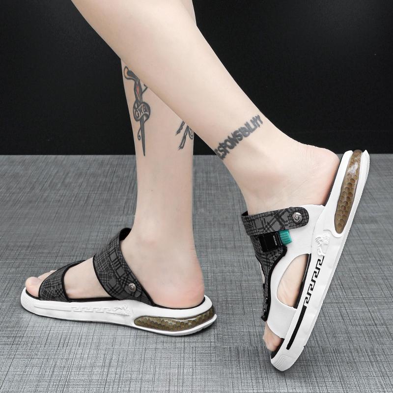 Fashion 2025 Mens Dual Strap Sandals 2 Color Summer Slide Shoes Non Slip Beach Sandals with Arch Support Quick Dry Design