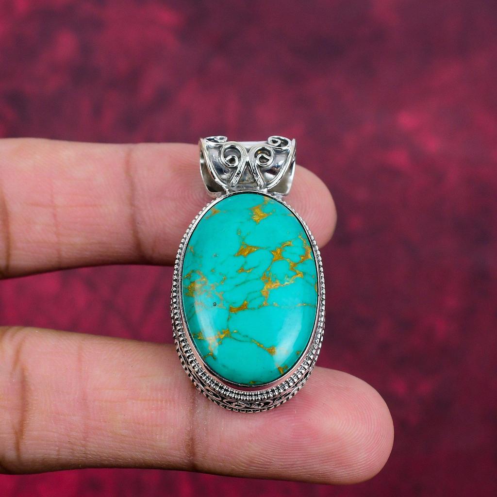 Arizona Turquoise Gemstone Pendant, 925 Solid Sterling Silver Pendant Jewelry, Handmade Antique Jewelry Gift For Mother