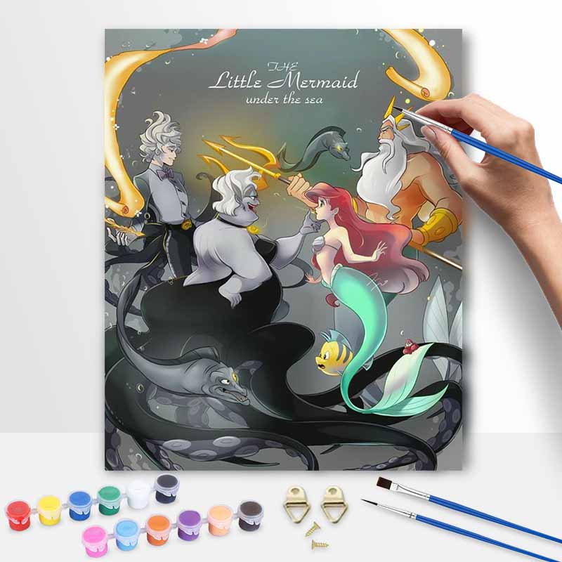 Disney The Little Mermaid Ariel Ursula King Triton Paint By Numbers Hand Painting Kit. Home Decor Gift 20x30cm