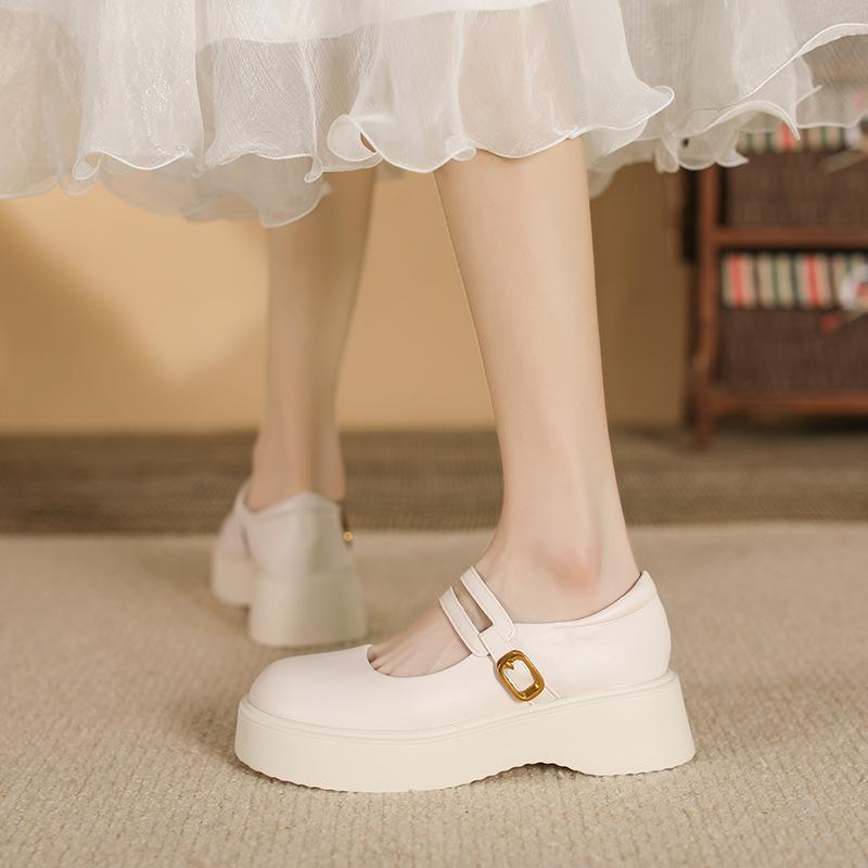 Muffin Mary Jane Platform Single Shoes Women's Shallow Mouth College Small Leather Shoes