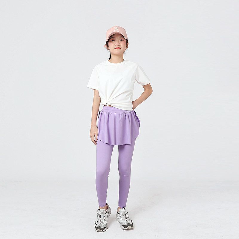 Children's Clothing Summer Girl Sports Culottes Children's Quick-Drying Pure Color Leggings Kids Yoga Pants Skirt Mid Waist Pants