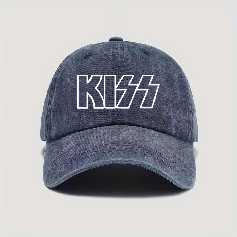 KISS Buchstabenaufdruck gewaschene Baseballkappe, Unisex Retro verstellbare Trucker-Kappe, Valentinstagsgeschenk, lässiger Outdoor-Sonnenhut