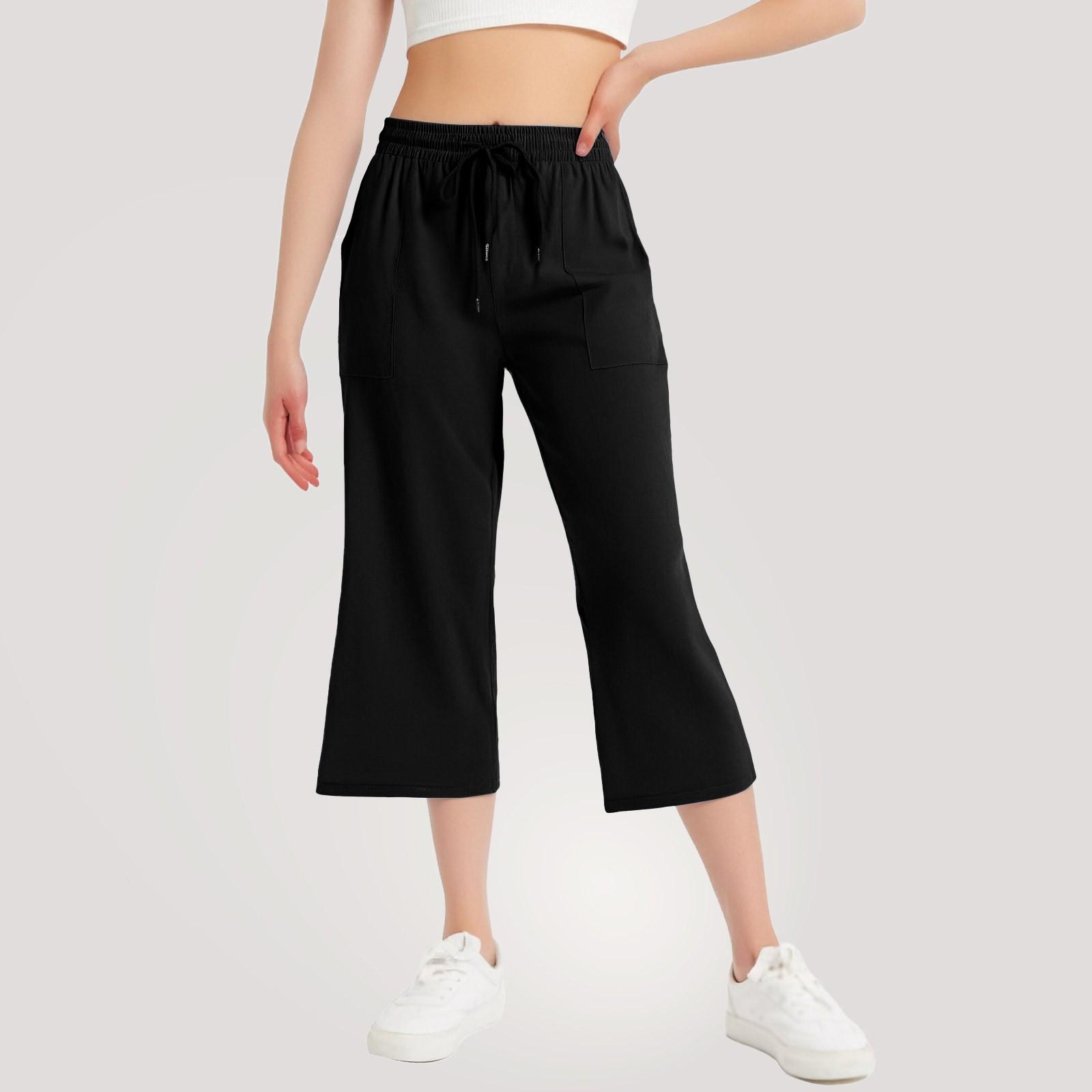 

Прямые брюки с высокой талией, свободные брюки с эластичной резинкой на талии и карманами для девочек 160 чёрный