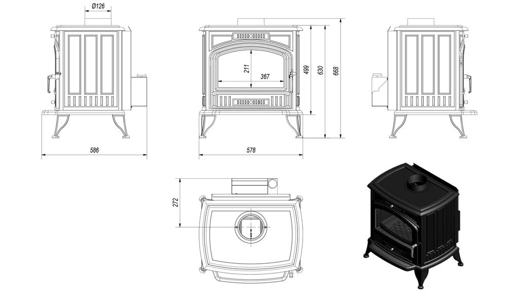 Wood Burning Cast Iron Stove KRATKI K6 Turbofan Ø 130 8 kW