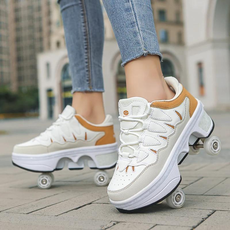 Deformation Parkour Shoes, Roller Skating Shoes, Kids Adults Unisex Roller Skates, Street Urban Fitness FSK Quad Skating Shoes