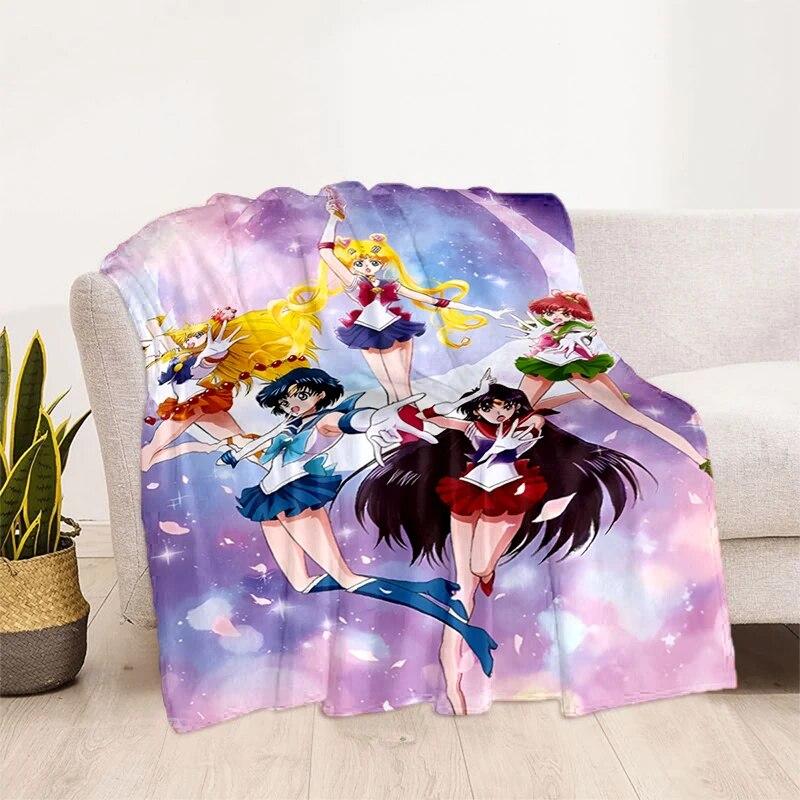 Deka s potiskem Sailor Moon Pretty Soldier Ultra lehká měkká plyšová deka z flanelu na rozkládací pohovku Pohovka Kancelářské dárky