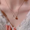 925 Silver Pink Chalcedony Pendant Necklace Korean Ins Style Summer 2023 Fashion Jewelry for Women
