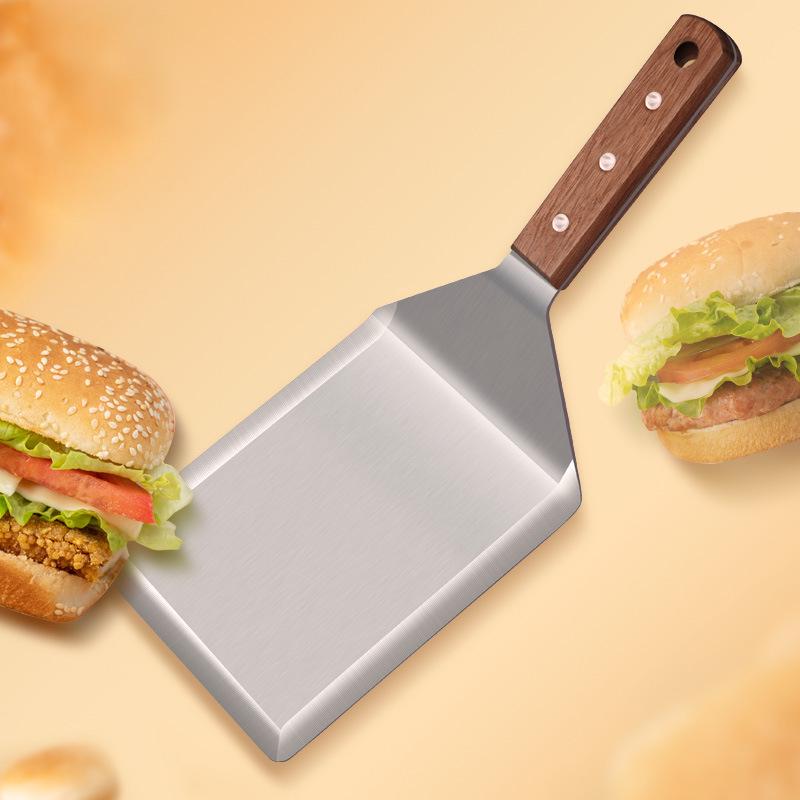 Large Stainless Steel Square Shovel with Wood Handle – Cooking, Steak, and Pancake Shovel