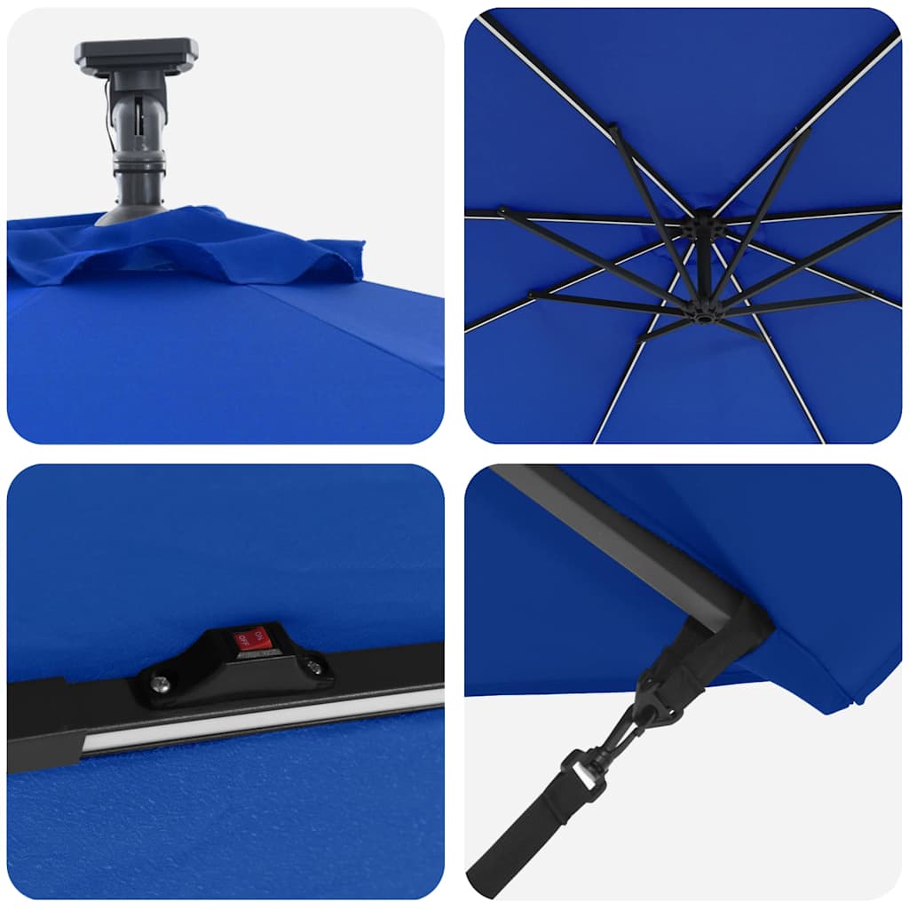 Azur Blue Solar Powered LED Strip Sun Umbrella 294 X 294 X 248 Cm