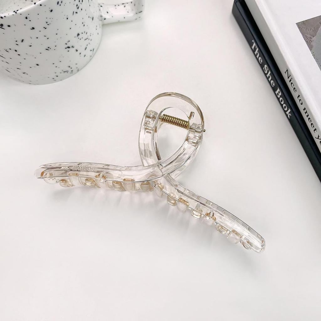 Korean Style Transparent Arc Semi-Circular Hair Clip for Women's Updo - High-End Hollow Shark Clip