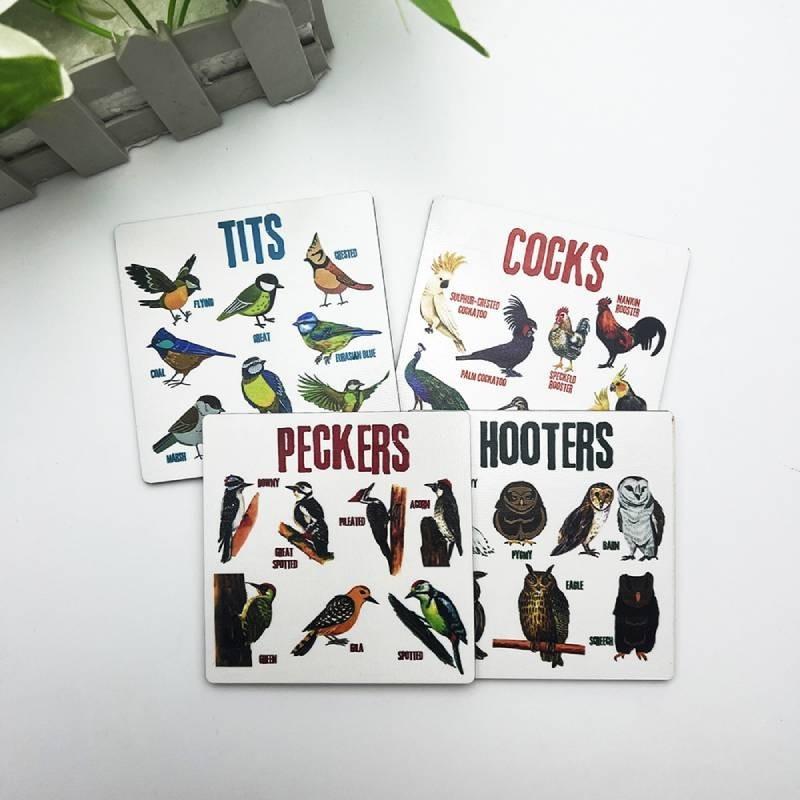 American Style Bird Pun Coasters Set Of 6 Durable Wooden Coasters Unique Home Decor