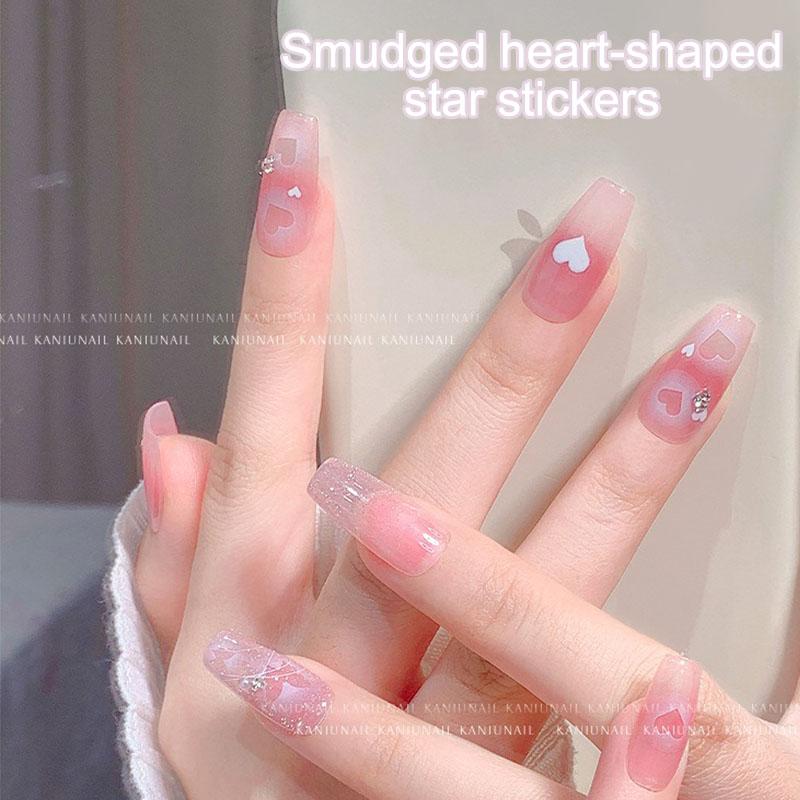 White Bloom Hollow Translucent Butterfly Heart Nail Sticker Press On Nails Decals Hollow Heart Star Shape Sticker Sliders ZJT14