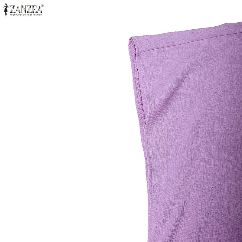 ZANZEA Women Casual Round Neck Loose Summer Short Sleeve Dress