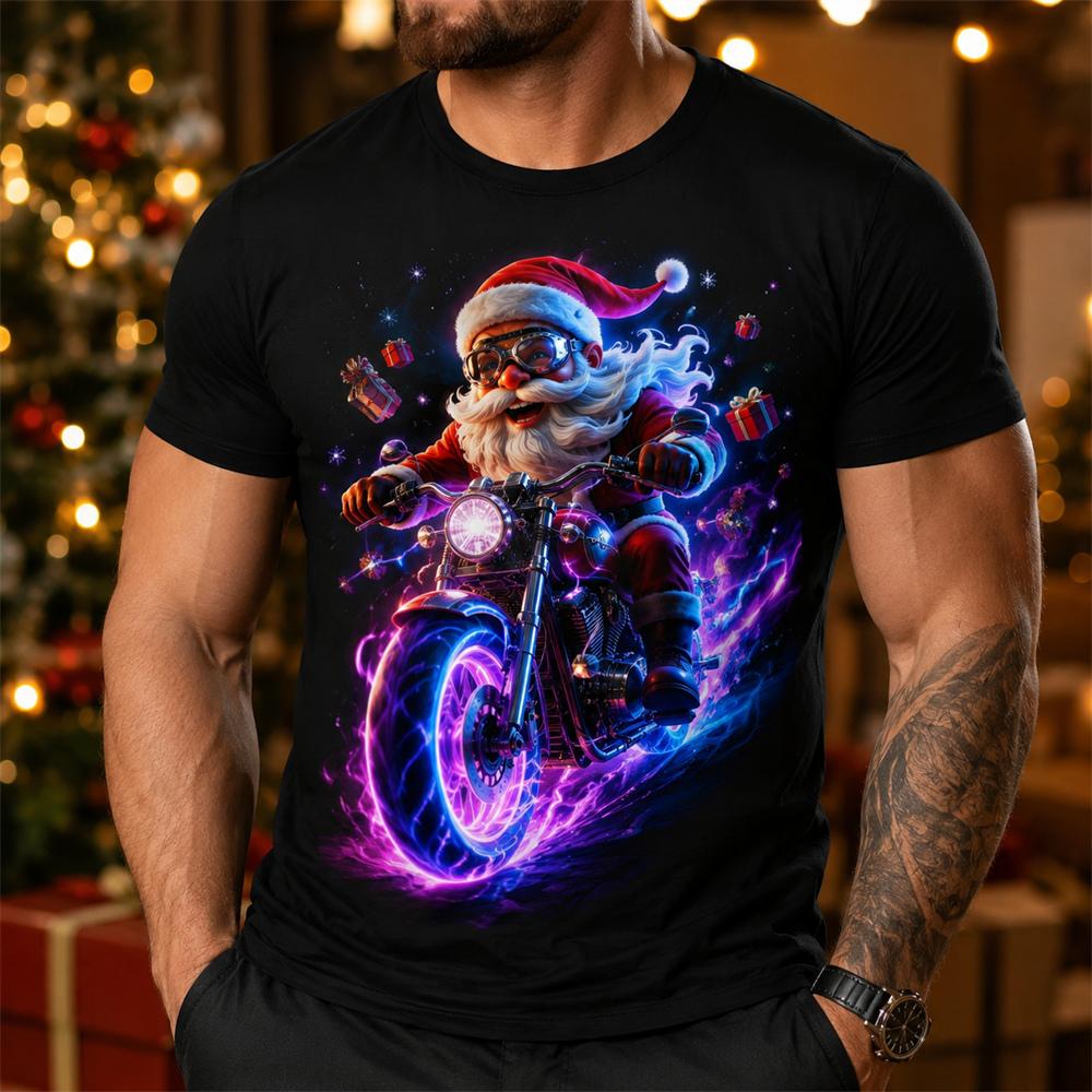 Men's Christmas T Shirt Santa Claus Guitar 3D Print Graphic Short Sleeve Casual Shirt Holiday Party Streetwear Men Clothing