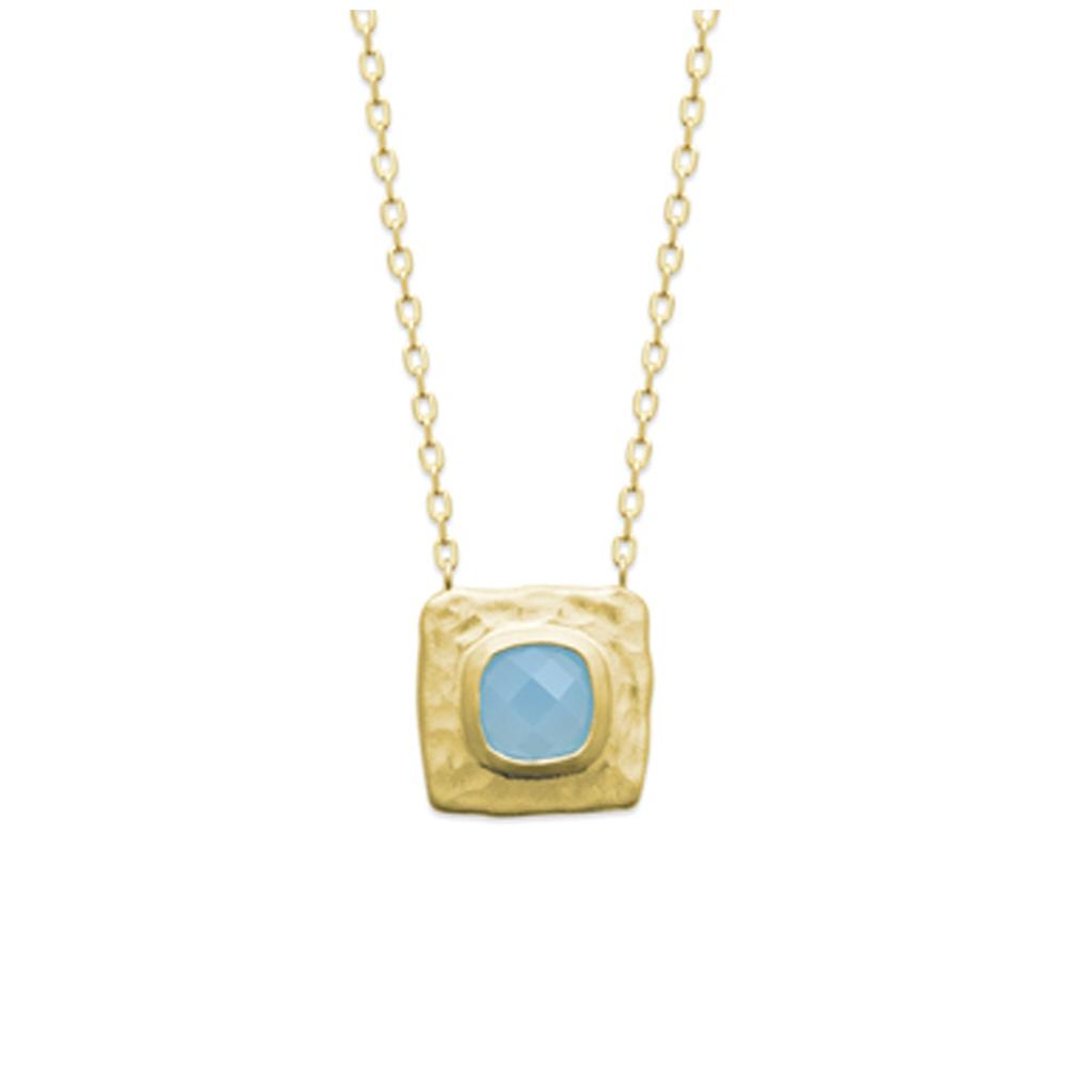 Les Trésors De Lily [R3543] - Gold Plated Necklace 'Cleopatra' Golden Blue Agate - 12x12 Mm