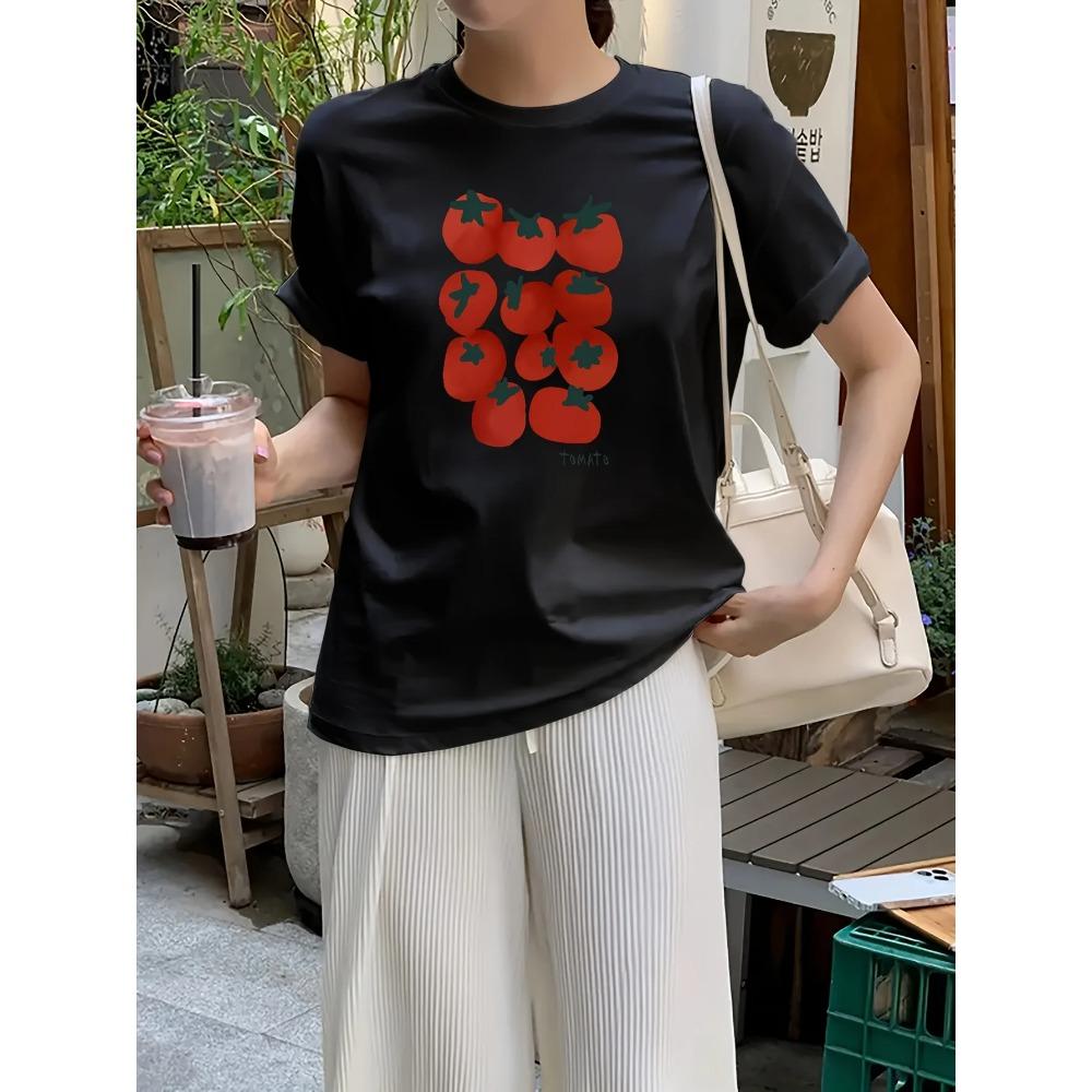 Y2k Harajuku Styles Aesthetic Tomato Printed T-shirt Girl Summer Vintage Short Sleeve Graphic Cute Women's Summer Clothing