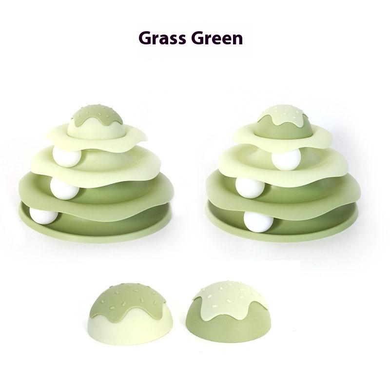 3-stöckiger Katzenspielturm Drehteller Rollkugelspielzeug Interaktives Intelligenz-Trainingsbahn Puzzle Lustige Spiele Zubehör