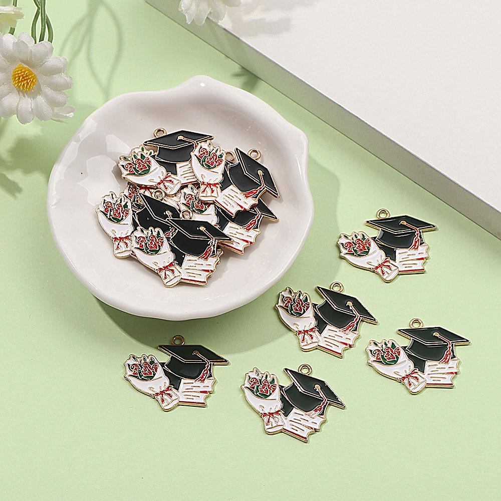 3/7/14pcs Alloy Material University Hat Pendant Enamel Graduation Hat Pendant Book Matching Bachelor's Hat Pendant Jewelry Making DIY