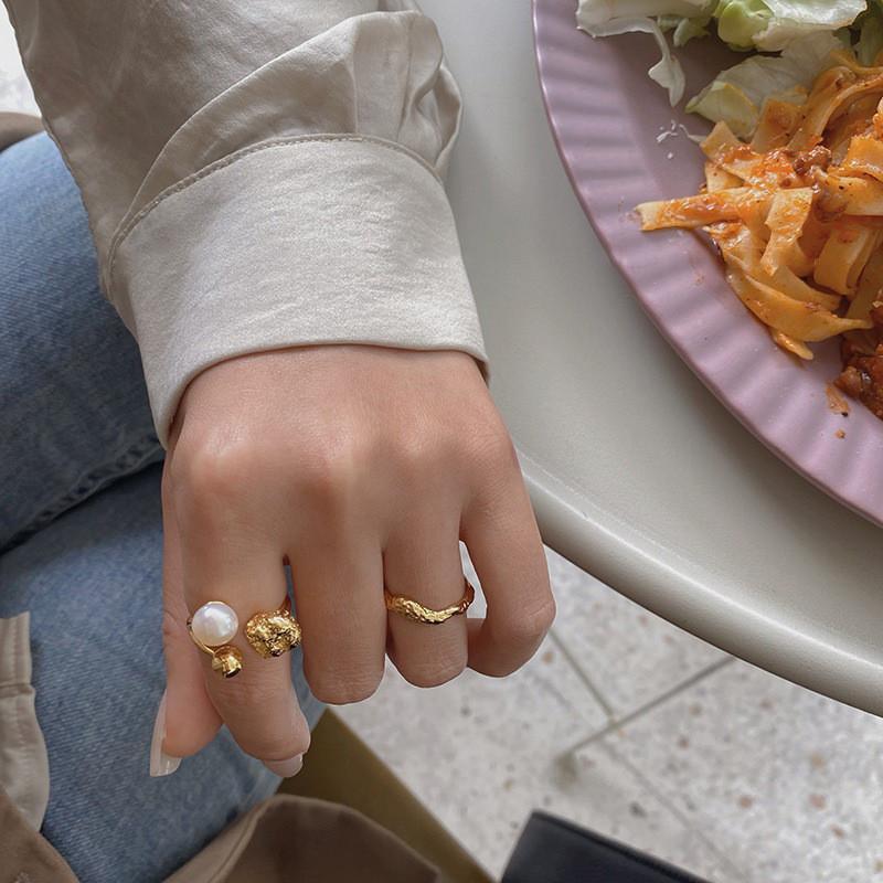 Trendy Korean Pearl Statement Ring For Women Retro Inspired Unique Design Adjustable Size
