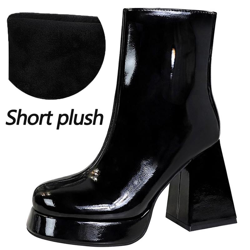 Patent leather Women Boots Autumn Winter shoes Side zipper leather boots Platform shoes High heel boots High heel boots Fashion