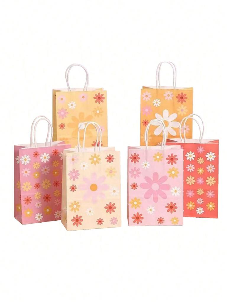 SHEIN 12pcs Sun Flower Theme Gift Bags Kraft Gift Bags Bulk Birthday Bags For Party Goody Gift Bags,Festival Wedding Gift Bag