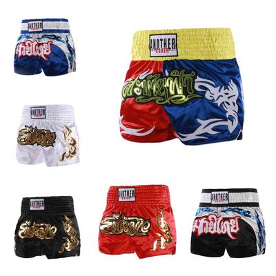 Κοντό Muay Thai Ebroidery Patch Σατέν σορτς πυγμαχίας Γυναικεία Ανδρικά MMA Fight Kickboxing Εκπαίδευση Kick Boxing Παντελόνι Παιδιά Αγόρι Κορίτσι