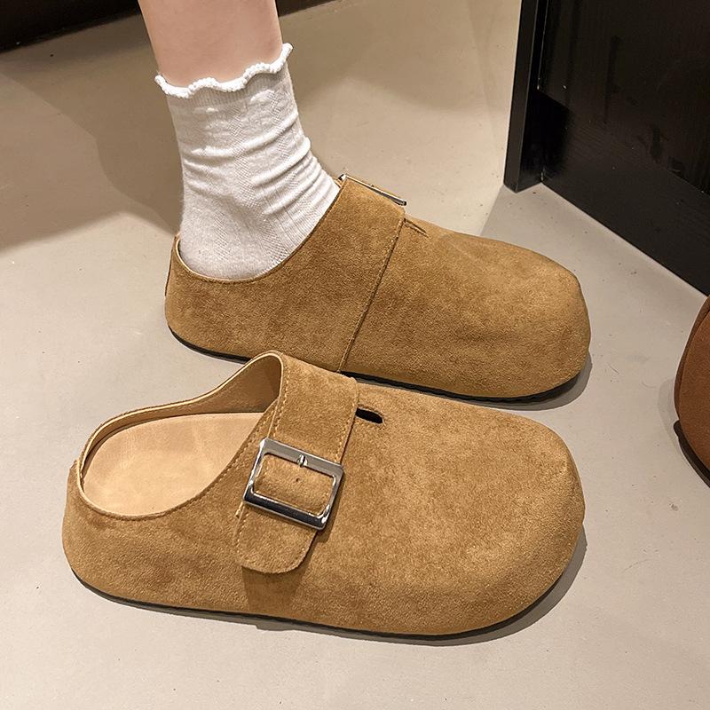 Thick-bottomed bag head half slippers women's outer wear 2025 summer new Korean version fashion belt buckle one pedal Boken cool slippers
