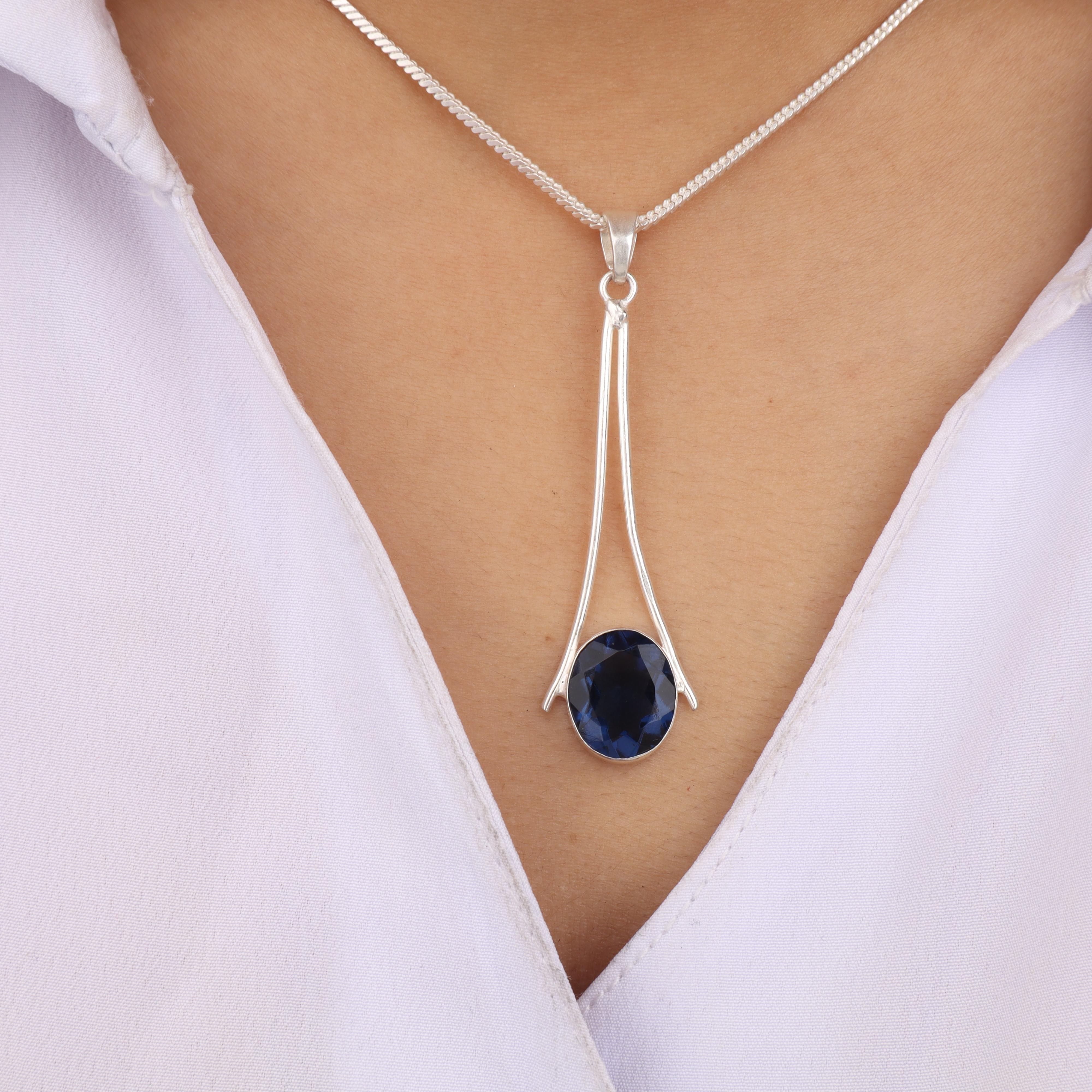 London Blue Topaz Gemstone 925 Sterling Silver Handmade Jewelry Long Teardrop Pendant 1.79  PP-69-12